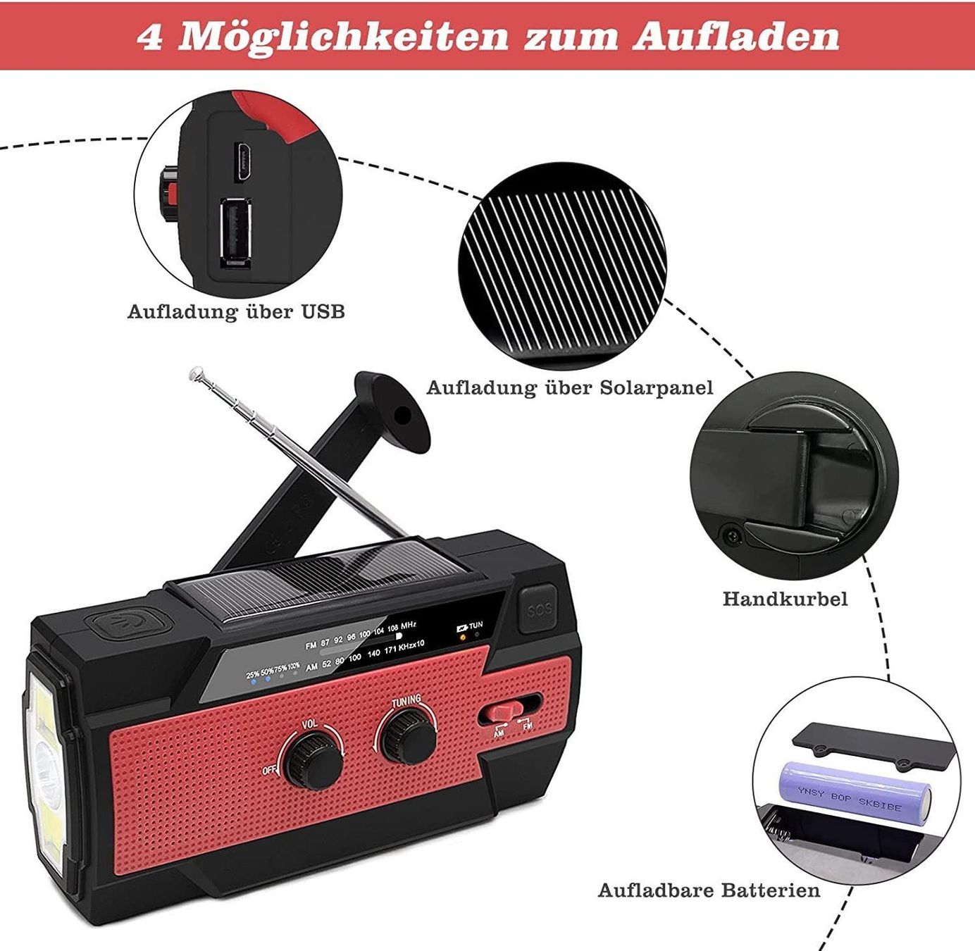 Radio: Tragbare Solar Radio mit AM/FM/NOOA – Nuovo (secondo la descrizione) da Thun venduto da Laoye 8