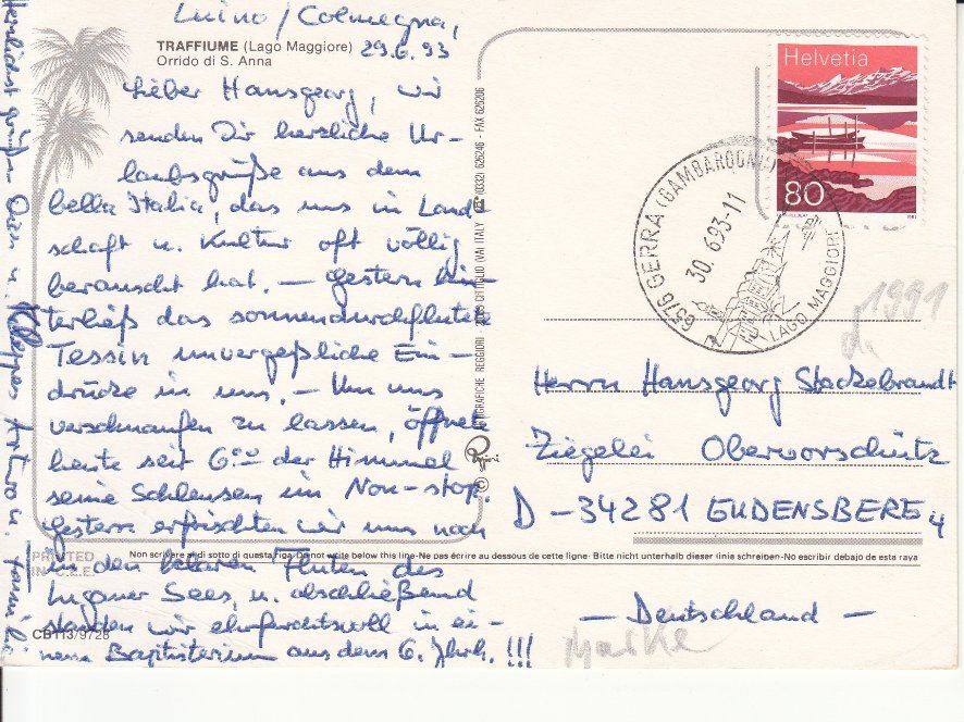 Cartoline postali: Traffiume 1993 – Usato da Bürglen TG venduto da StampGraf 1