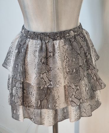 XS 34 H&M Minirock Stufenrock Schlangenprint beige/grau Visc
