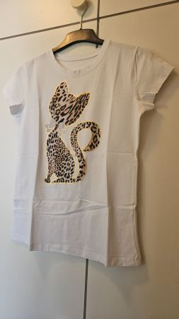 T-shirt bianca gatto misto cotone tg.L/XL