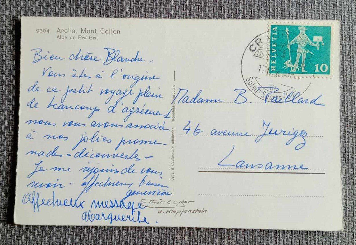 Ansichtskarten: Carte postale / Arolla, Mont Collon - Alpe de Pra Gra – Gebraucht aus Le Locle von PereiraHugo 1
