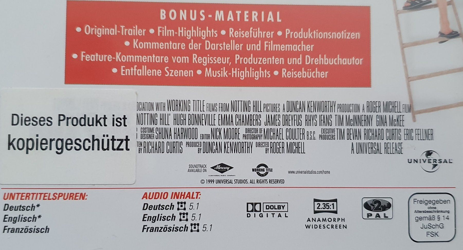 Tutti i DVDs: Notting Hill DVD 1999 Julia Roberts – Usato da Meinisberg venduto da Steiner31 1