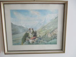 Aquarell Schloss Brunnenburg, Südtirol