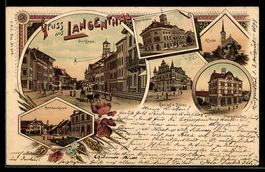 Lithographie Langenthal, Dorfgasse, Kirche, Postgebäude, Gas