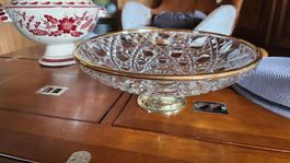 Coupe à fruits décorative en cristal et or, vintage