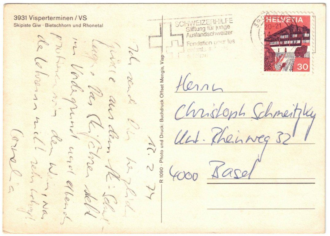 Cartoline postali: Visperterminen - Skipist Giw mit Bitschhorn und Rhonetal – Usato da Binningen venduto da Mountainrider 1