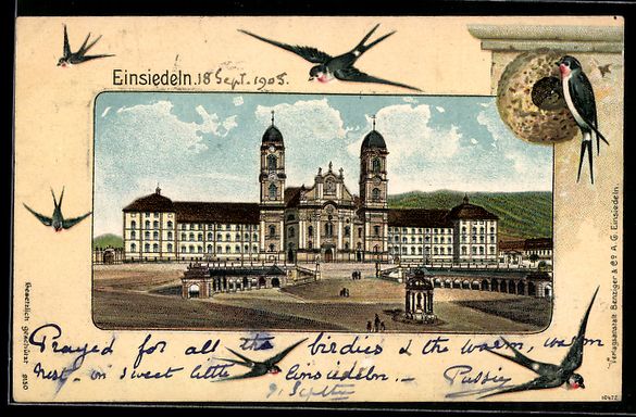 Ansichtskarten: Litho Einsiedeln, Gesamtansicht des Klos – Gebraucht aus Berlin von bartko-reher