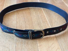 Gürtel Leder schwarz violett/türkis 90 cm
