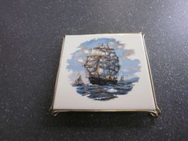 Mid Century Keramik Untersetzer Messingrahmen, Grohn Bremen