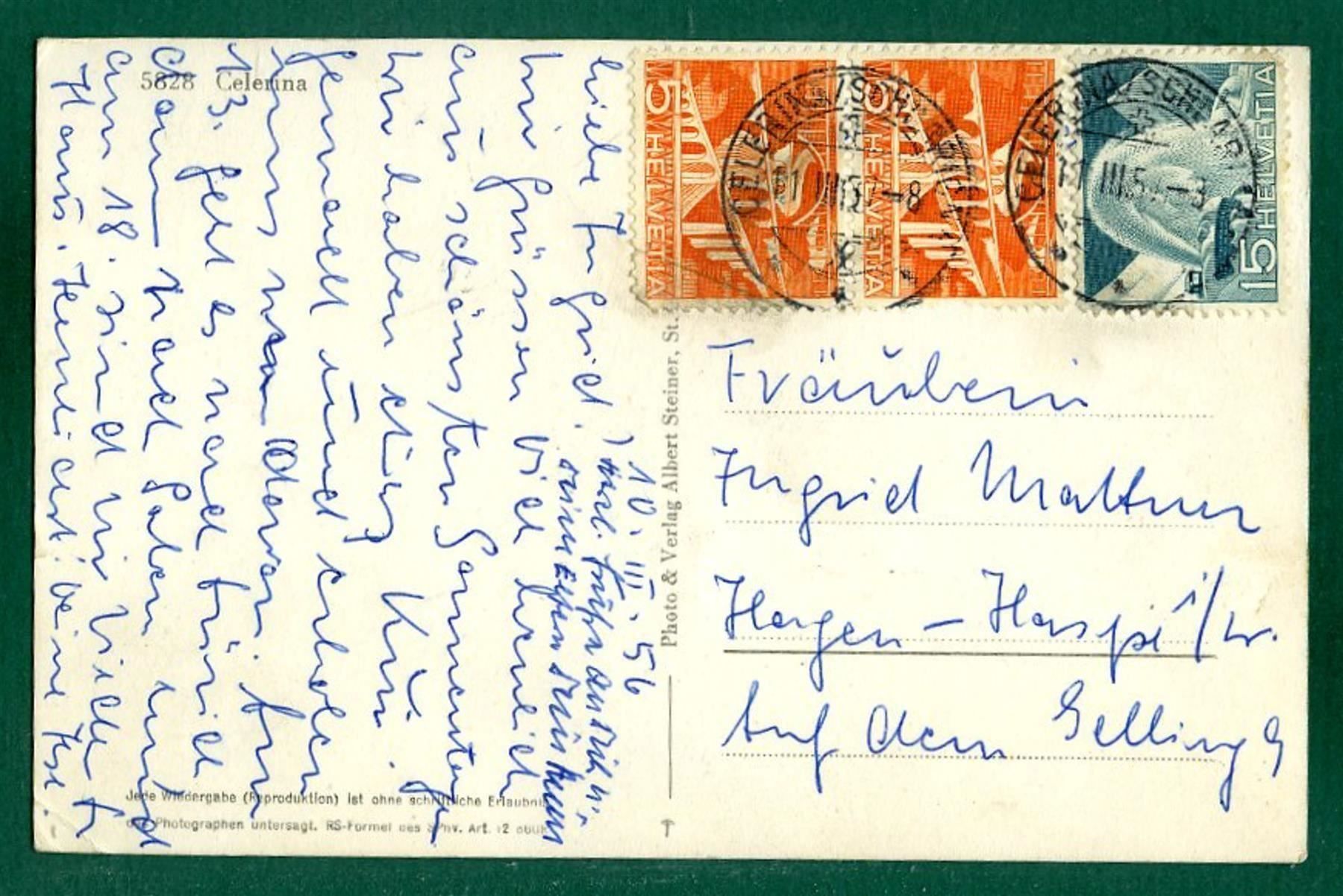 Cartoline postali: Celerina, 1957, gelaufen – Usato da Sargans venduto da Hausi1951 1