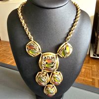 Collier VINTAGE doré et pierres - Style automnal chic. 47cmL