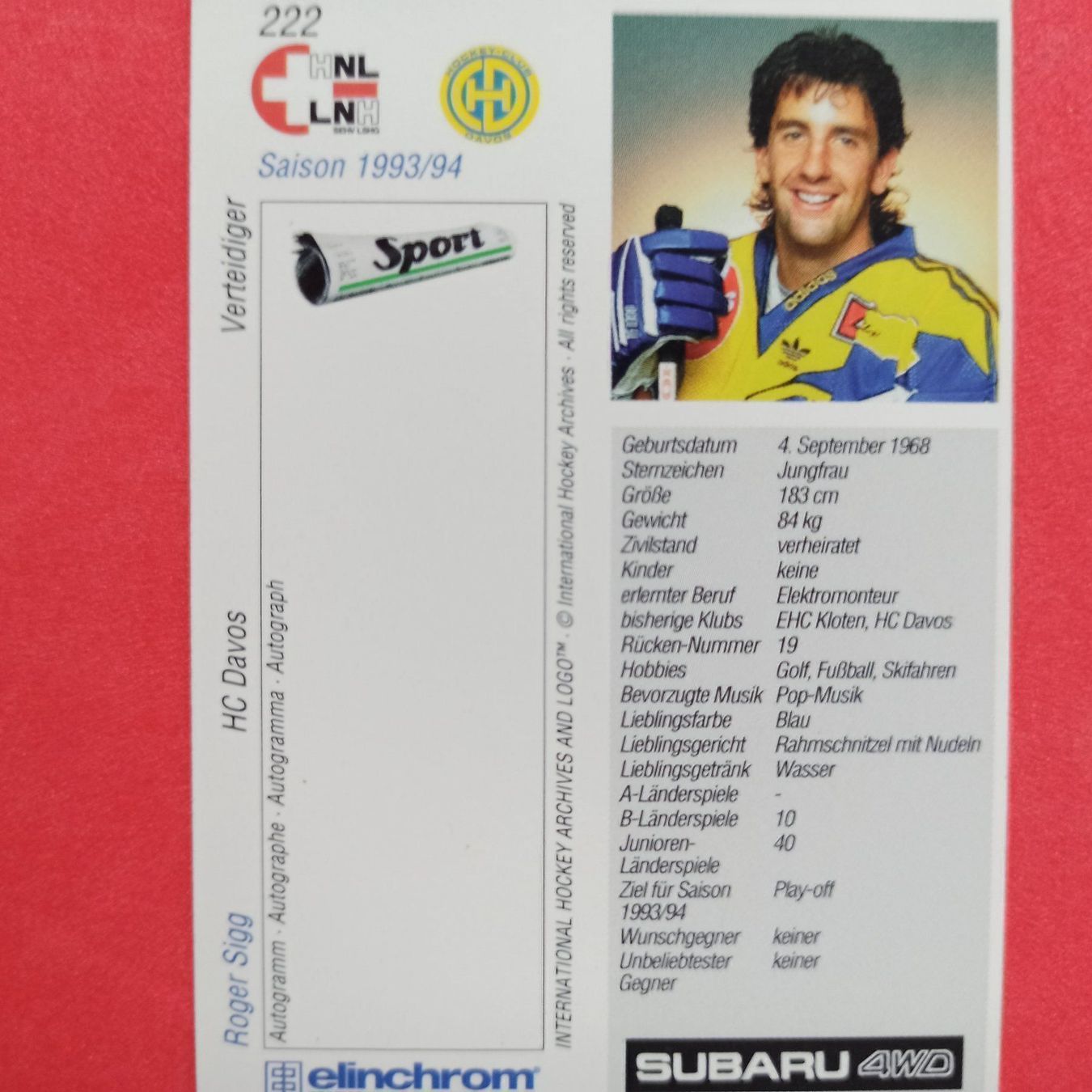 Carte collezionabili: Roger Sigg - HCD - 1993/94 – Usato da Dübendorf venduto da kb86_MOVIE 1