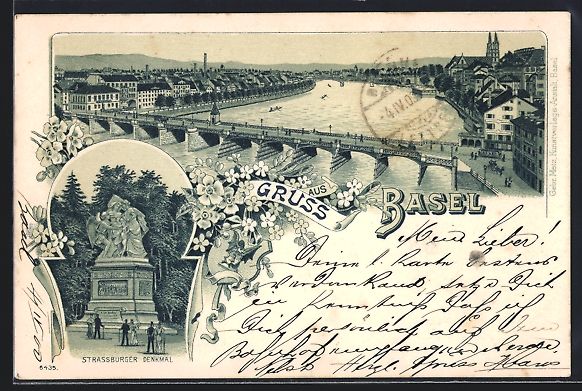 Cartoline postali: Litho Basel, Uferpartie mit Brücke, Str – Usato da Berlin venduto da bartko-reher
