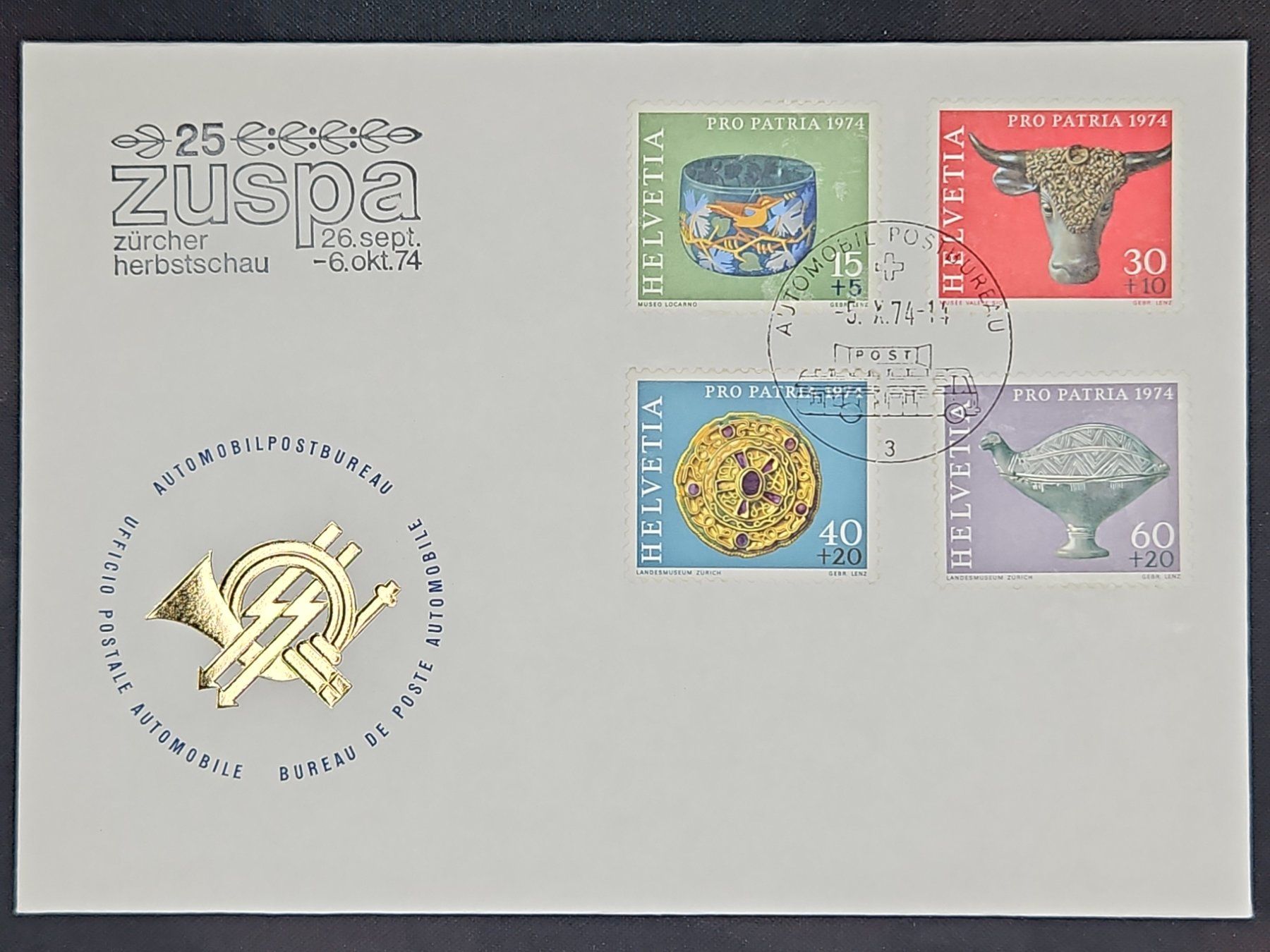 Tutti i francobolli: CL08 Enveloppe + Timbre Suisse 1974 – Usato da Cousset venduto da Patrick_Collections