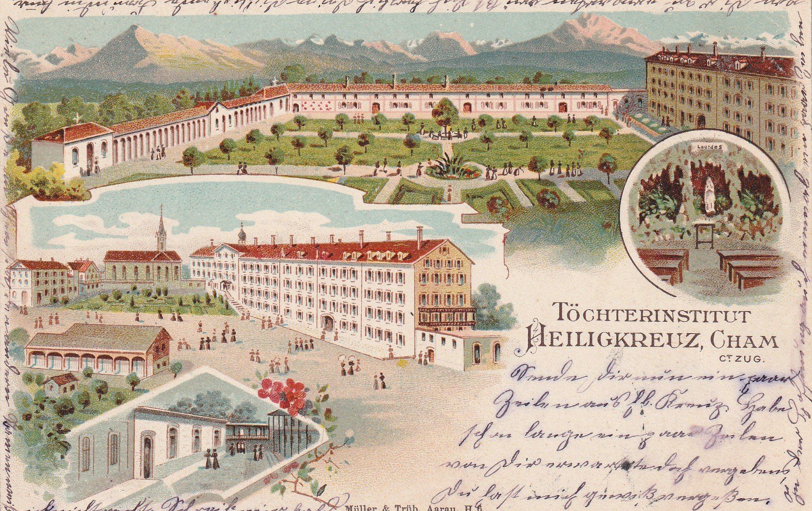 Ansichtskarten: Cham-Töchterinstitut Heiligkreuz - Litho 1898 – Gebraucht aus uttwil von Koehlerfred