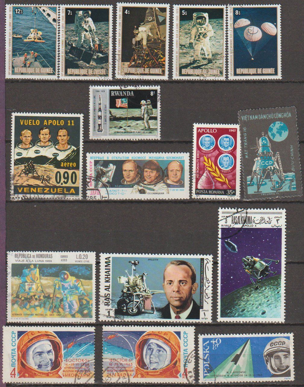 Tutti i francobolli: Timbres-poste espace Apollo-Vostok-Gagarine-Armstrong- – Usato da Crans-Montana venduto da kira56
