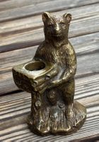 antiker Kerzenständer stehender Bär, Messingguss