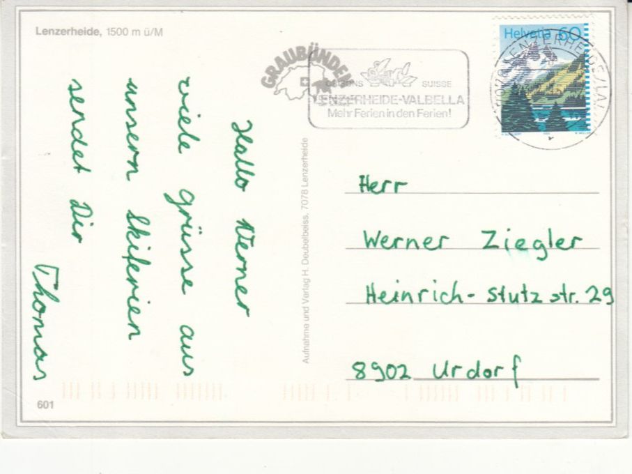 Cartoline postali: Lenzerheide 1995 – Usato da Bürglen TG venduto da StampGraf 1