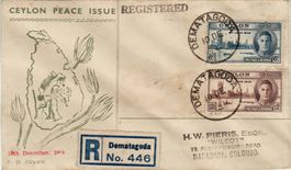 073 CEYLON GB, R-BRIEF 1946, FDC PEACE ISSUE