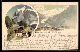 Litho Grindelwald, Hotel Bear mit Bergpa