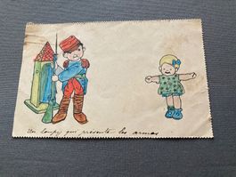 Historische Ansichtskarte Soldat mit Gewehr und Kind Fran...