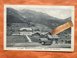 1920 Oberwil im Simmental - Station mit Schulhaus. Rarität!