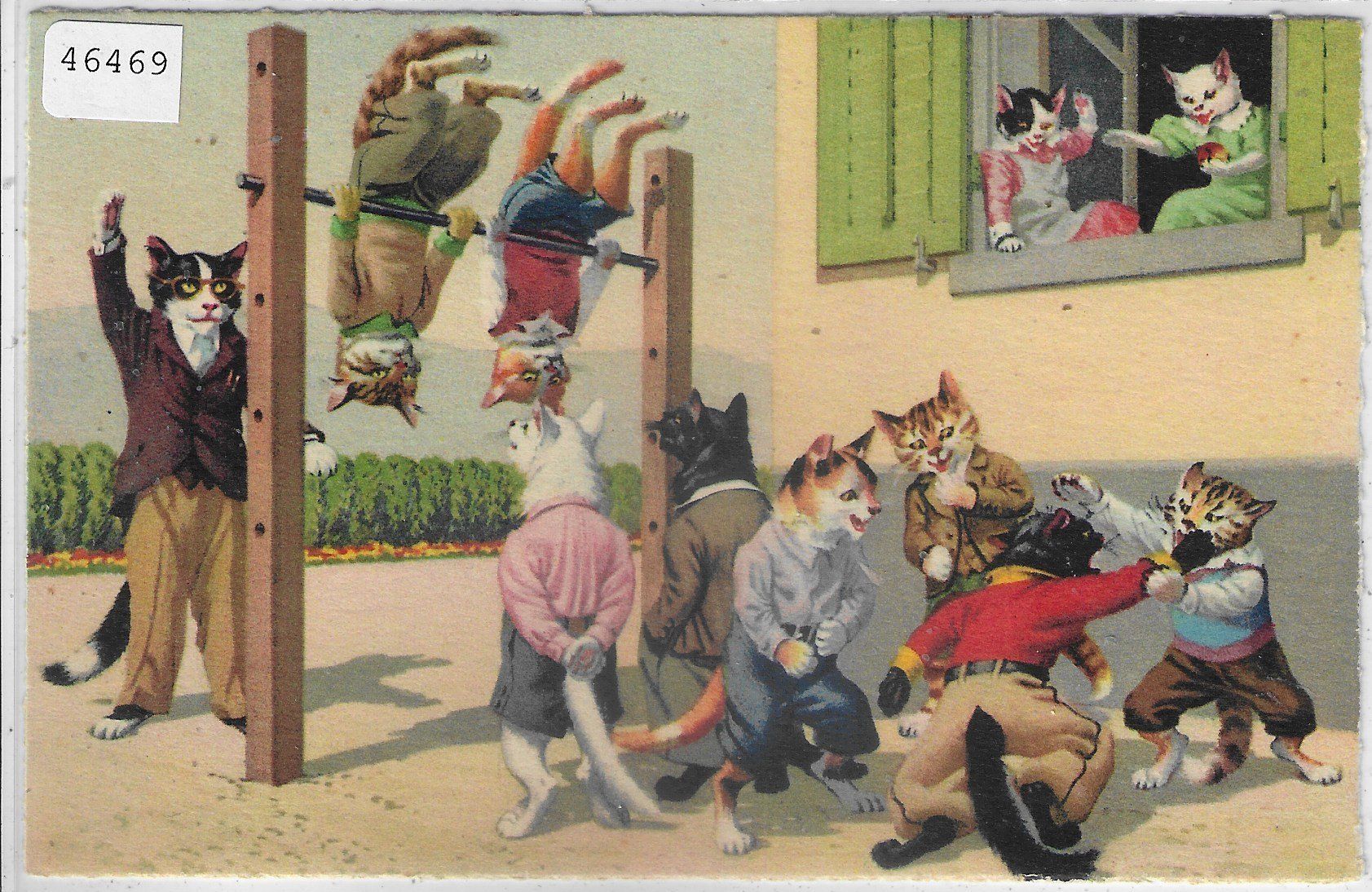 Ansichtskarten: Katzen-Familie - Schul-Turnen – Gebraucht aus Ettingen von Kartenplanet