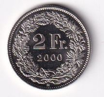 Schweiz 2 Franken 2000 fast unz