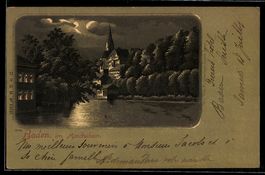 Lithographie Baden, Teilansicht der Stadt