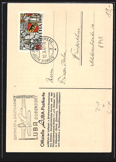 Cartoline postali: Dübendorf, Luftpost- und Briefmarken-Au – Usato da Berlin venduto da bartko-reher 1