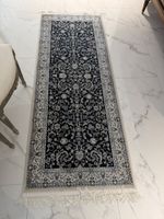 Orientteppich Läufer blau creme florales Muster neuwertig