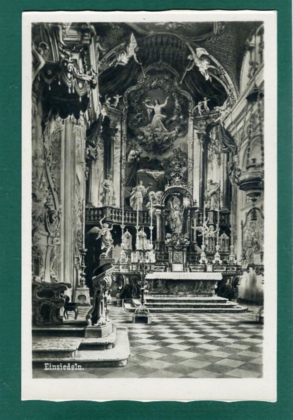 Cartoline postali: Einsiedeln, Inneres der Wallfahrtskirche, ungelaufen – Usato da Sargans venduto da Hausi1951