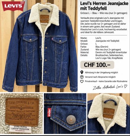 Levi's Jeansjacke mit Teddyfell Blau Grösse L neuwertig