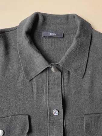 Dunkelbraun/grüne Baumwollgemisch Jacke, XL, Druckknöpfe