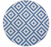 2x Tapis rond bleu et blanc motif ethnique chic