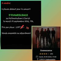 4 billets debout pour Evanescence 29.9.26