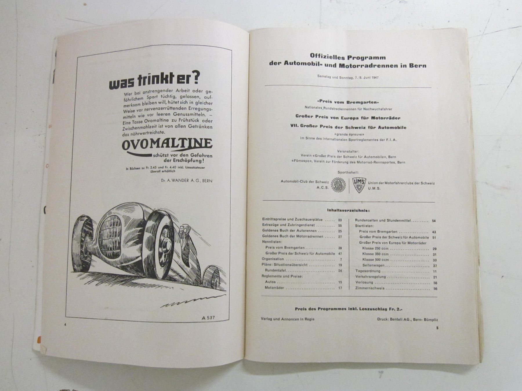 Motosacoche Documents: Grand-Prix Bern 1947 Programm Vintage Motorrad Auto Oldtimer – D'occasion à Grand-lancy par kohler333 3