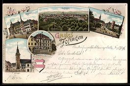 Lithographie Zofingen, Post- und Bahnhofstraße, Rathaus, Kir