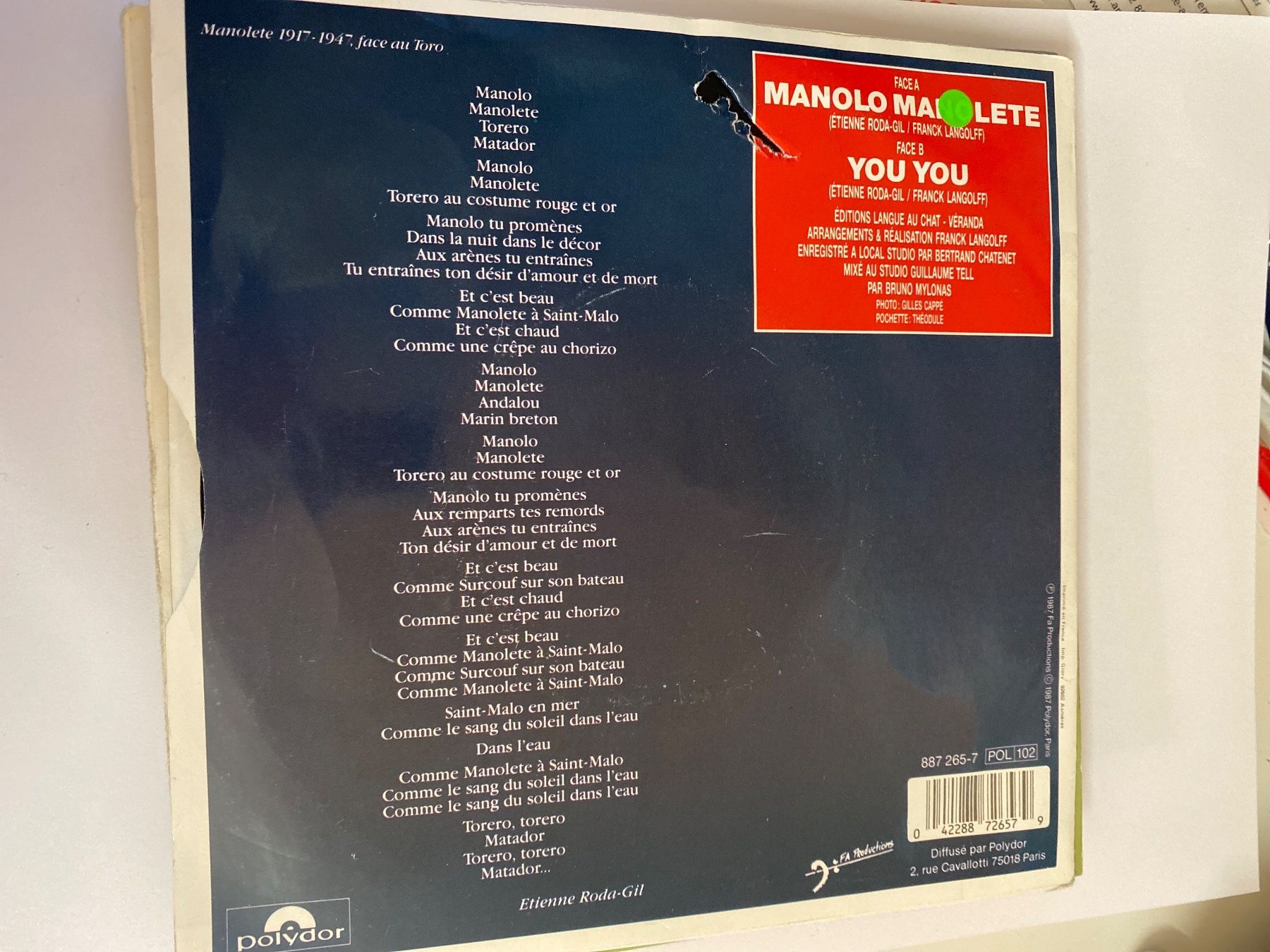 Dischi in vinile: Vanessa Paradis - Manolo Manolete 45 Tours – Usato da Le Brassus venduto da cinema13 1
