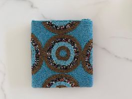 Boho Perlen Clutch türkis / handmade / Vintage Abendtasche