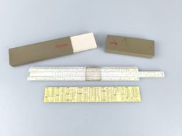 Vintage ARISTO RIETZ Rechenschieber Set mit Etuis & Karte