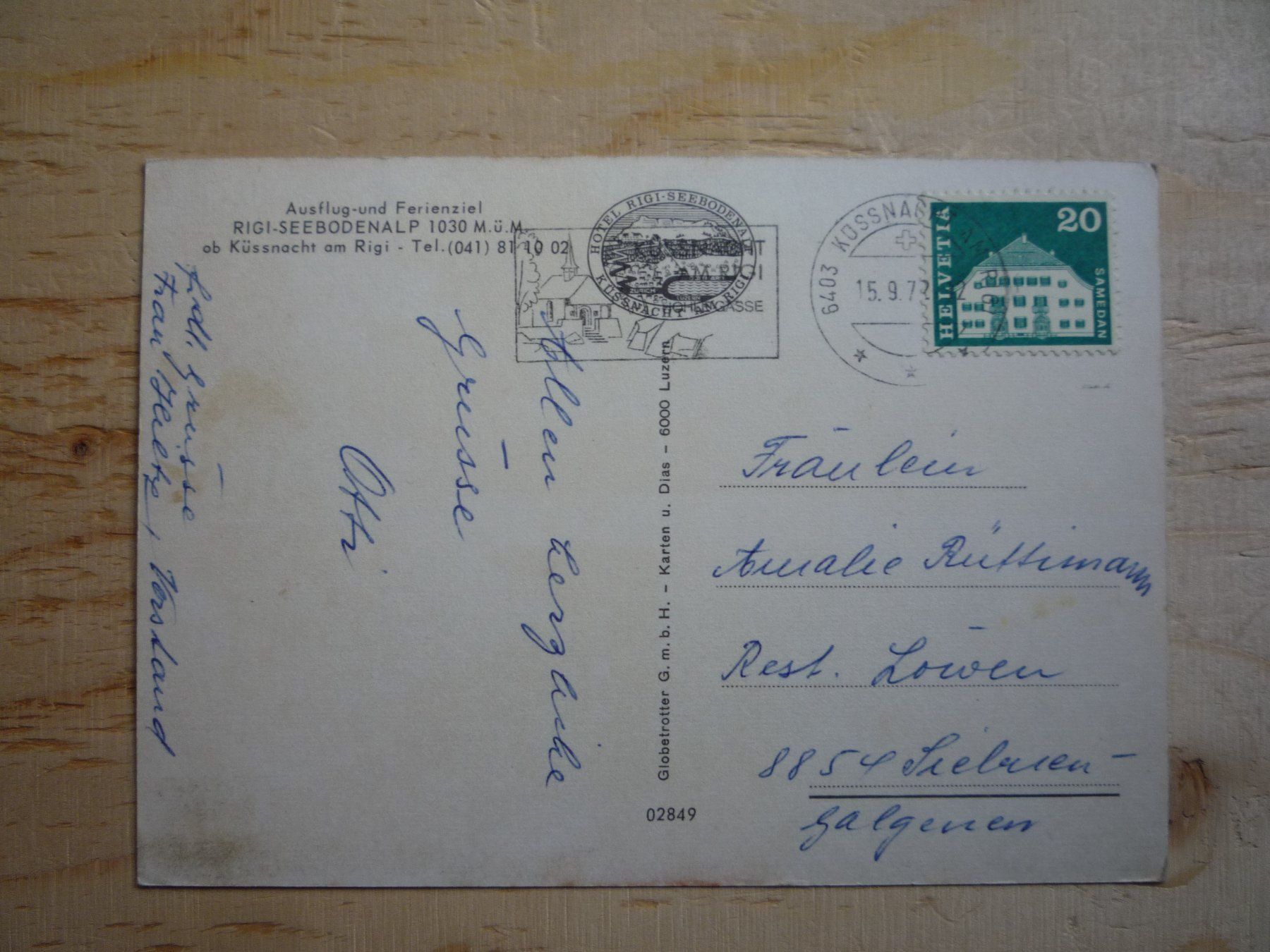 Ansichtskarten: Rigi Seebodenalp, 15.9.72 – Gebraucht aus Rieden SG von Brockehuesli 1