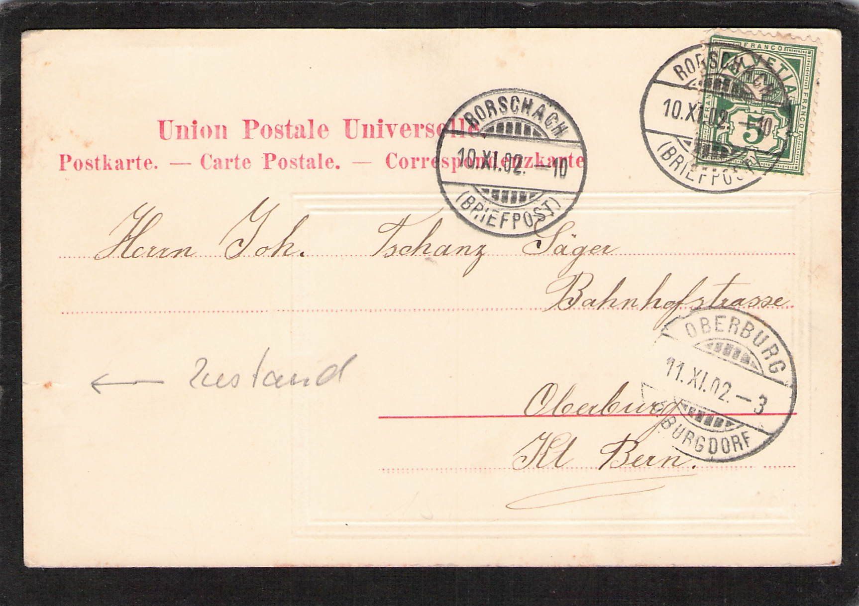 Cartoline postali: Rorschach  SG ,   gel. 1902 – Usato da Reichenburg venduto da ibiza18 1