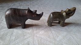 Steinfiguren, Elefant und Nashorn  9,5cm u. 7,5cm