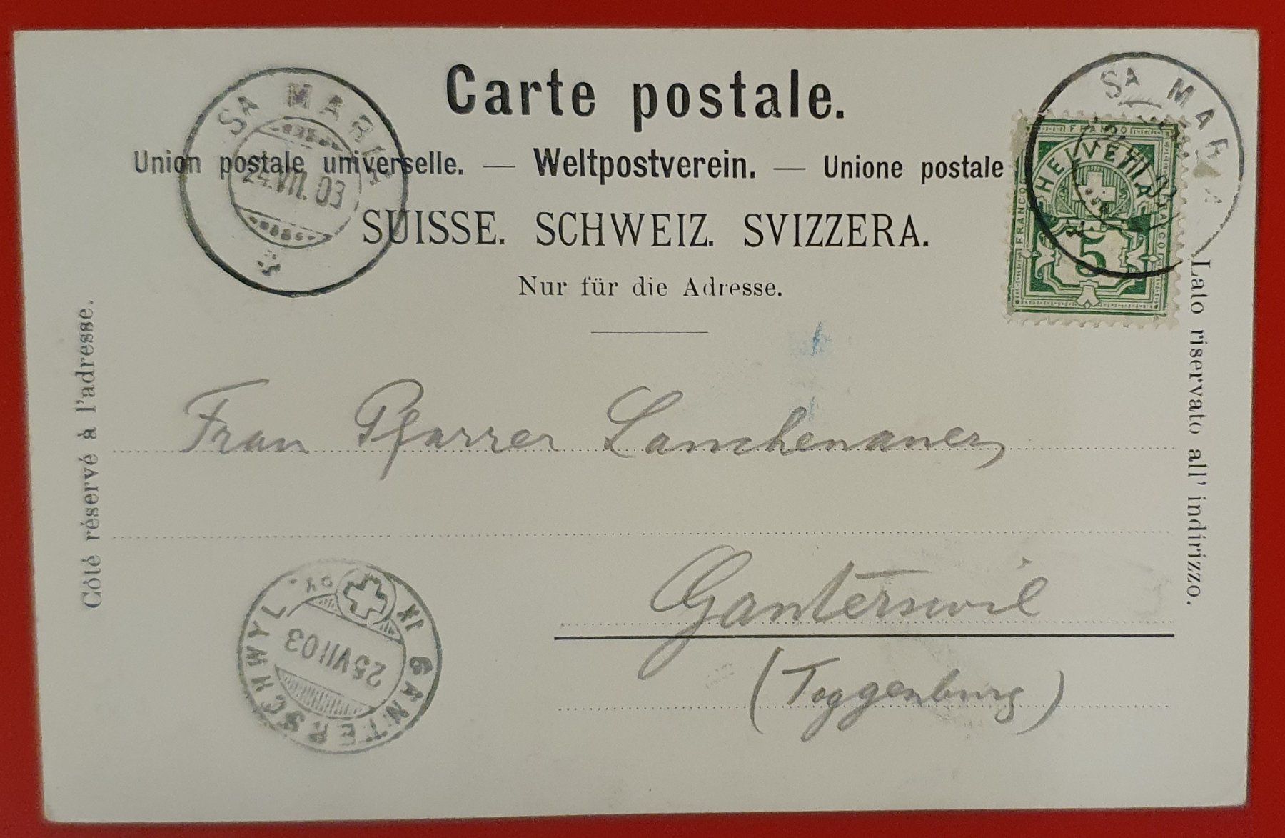Cartoline postali: Gruss aus St.Maria 1903 – Usato da Kreuzlingen venduto da Rschweiz1 1