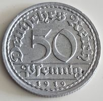 Münze Deutsches Reich 50 Pfennig 1919 J gebrauchter Zustand