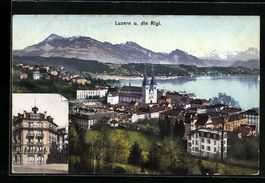 AK Luzern, Ortsansicht u. die Rigi, 1916