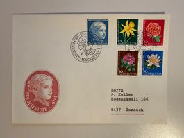 FDC CH Mädchenbildnis Wiesen Gartenblumen Pro Juventute 1964