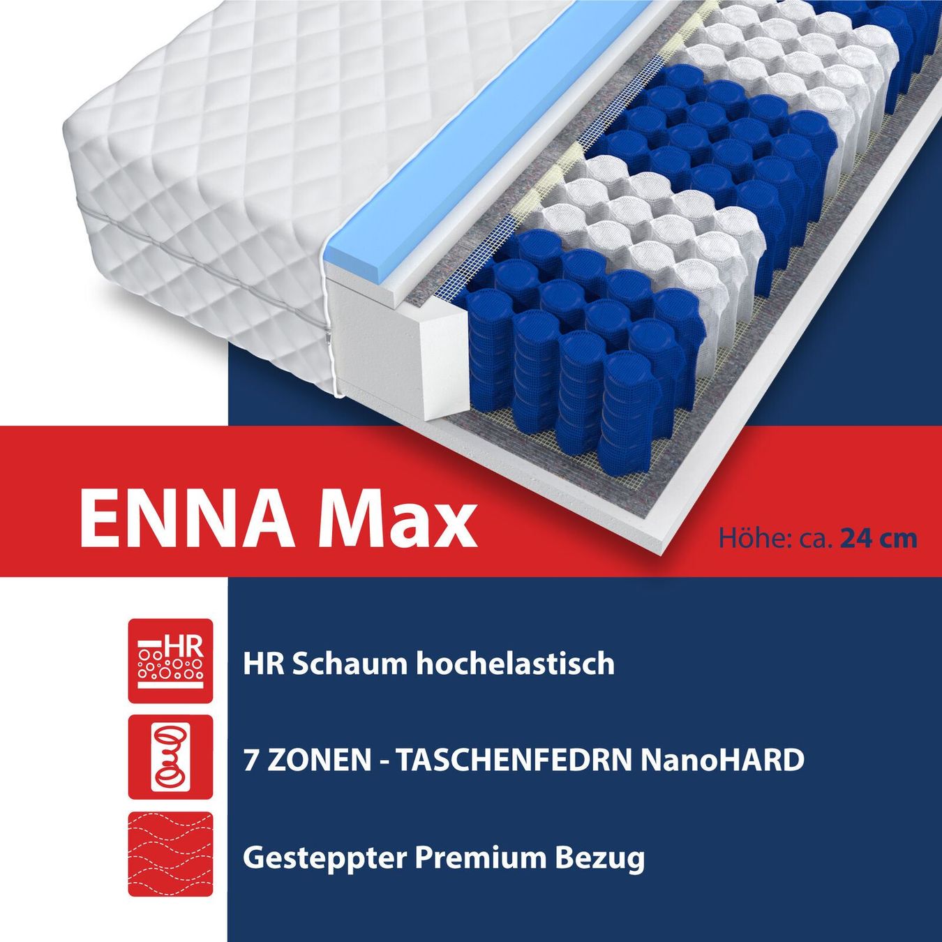 Materassi: Matratze ENNA MAX - H3 - 24cm - 90x200 – Nuovo e nell'imballaggio originale da Wallenwil venduto da toesstal-vertrieb 3