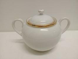 Vintage Zuckerdose mit Goldrand – Weiss, H 10cm